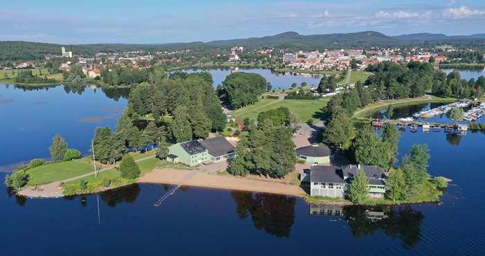 Flygbild över Folkets park på Långnäs i Bollnäs.