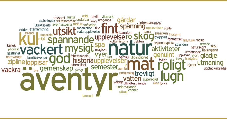 Ordmoln som beskriver besökares upplevelser i Bollnäs kommun