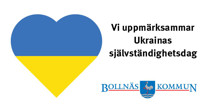 Ukrainas flagga i ett hjärta och texten: Vi uppmärksammar Ukrainas självständighetsdag.