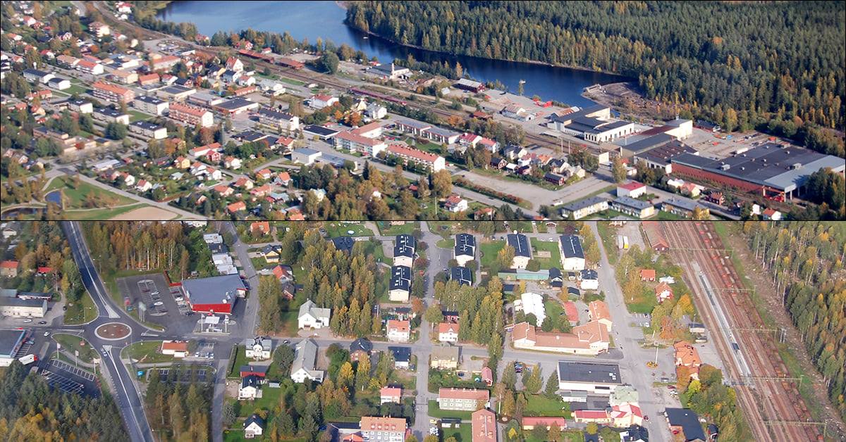 Collage med flygbilder över Arbrå och Kilafors