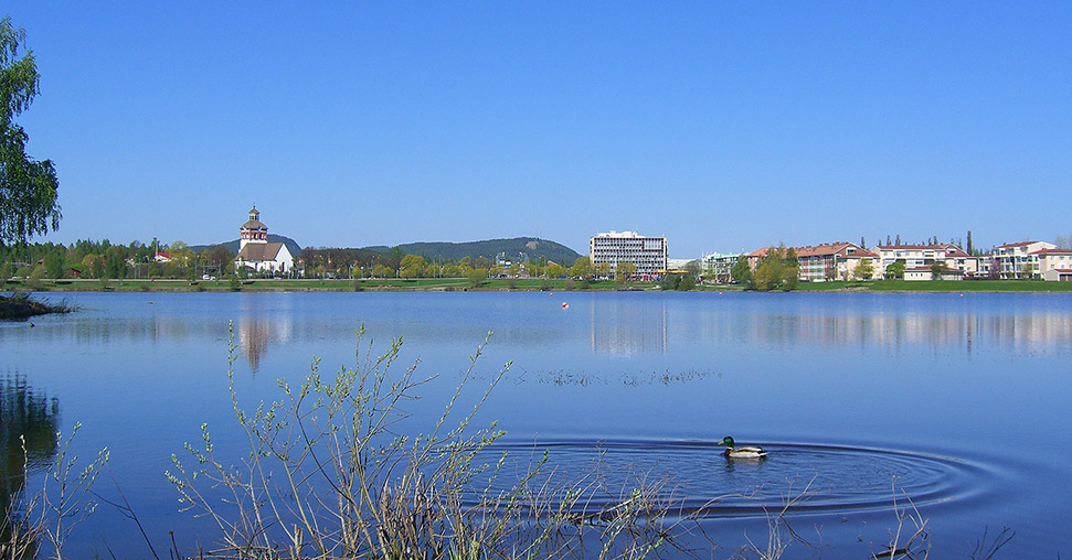 Sjön Vågen och Bollnäs centrum i bakgrunden.