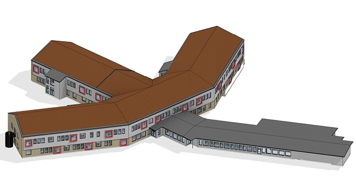 Skolhusbyggnaden som 3D-illustration