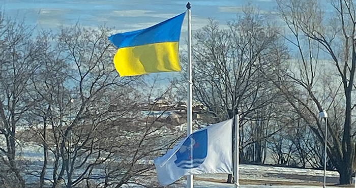 Ukrainas flagga och sjön Vågen