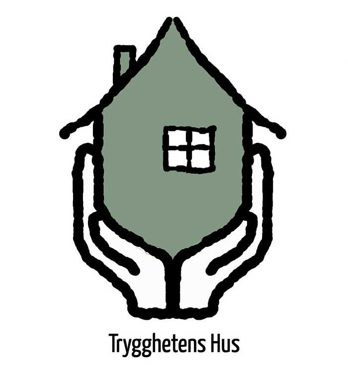 Illustration av ett grönt hus som vilar i två händer.